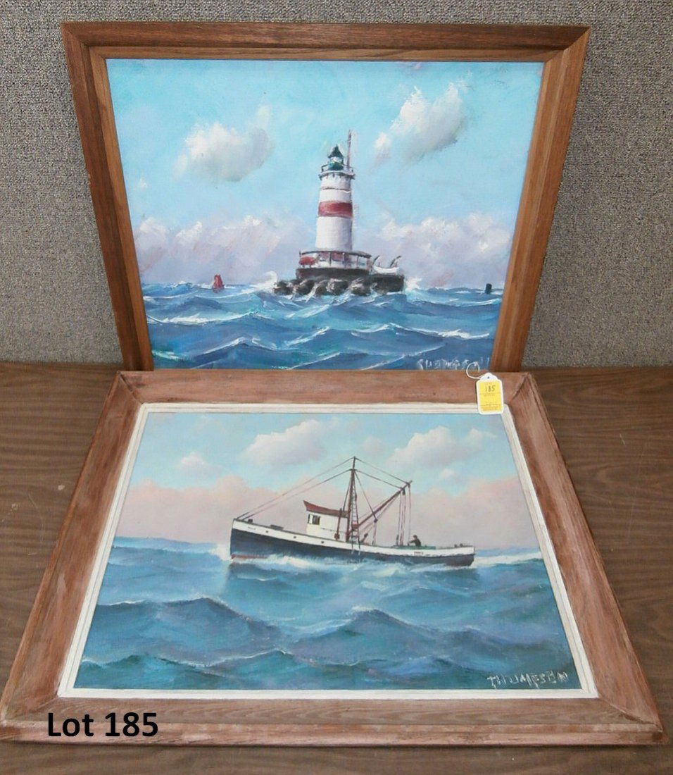 Ellery Thompson 2 Paintings Lighthouse And Boat (1 of 5)