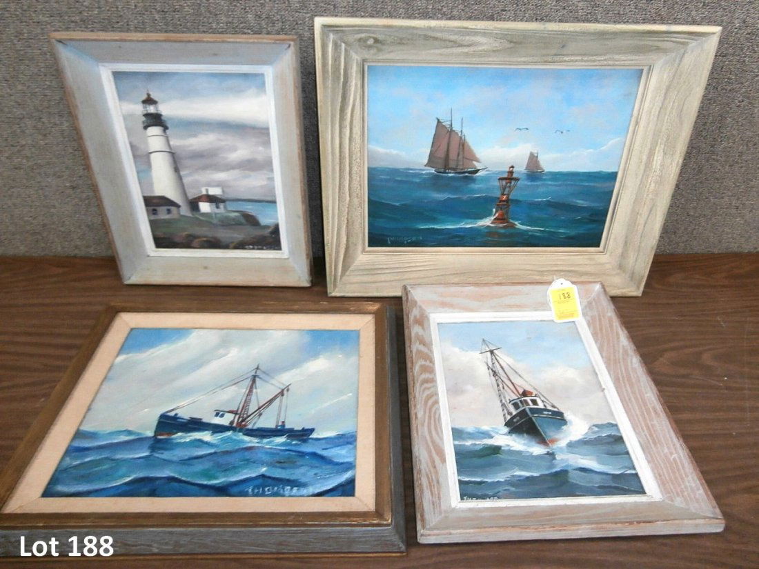 Ellery Thompson 4 Paintings Of Boats & Lighthouse (1 of 9)