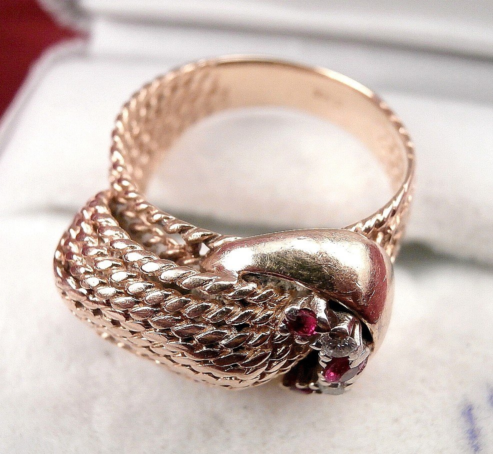 14K Gold Buckle Ring with Rubies and Diamonds (1 of 6)