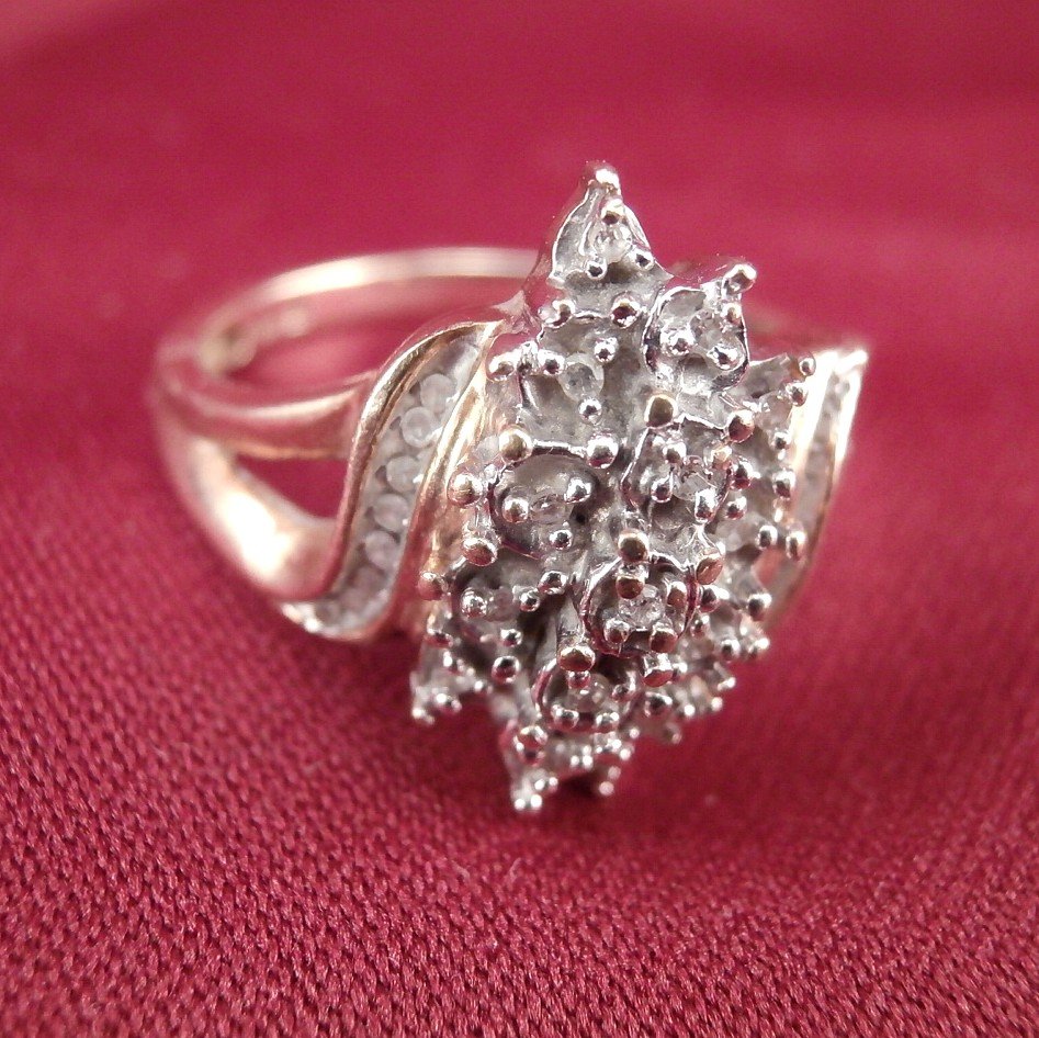10K White and Yellow Gold  Diamond Cluster Ring (1 of 4)