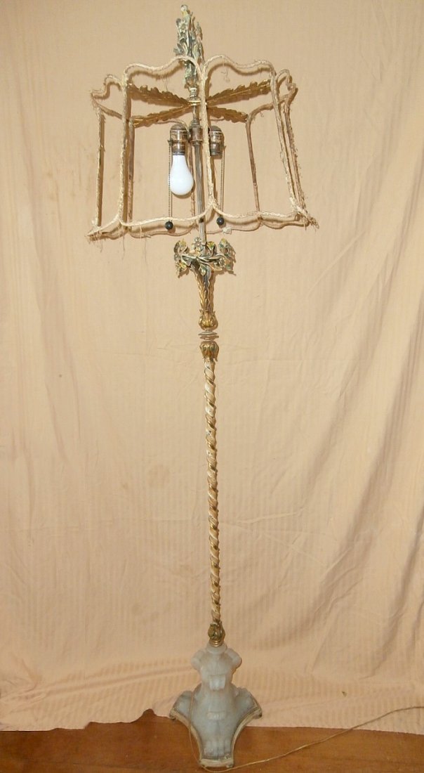 Carved Marble-Footed French Floral Floor Lamp (1 of 6)