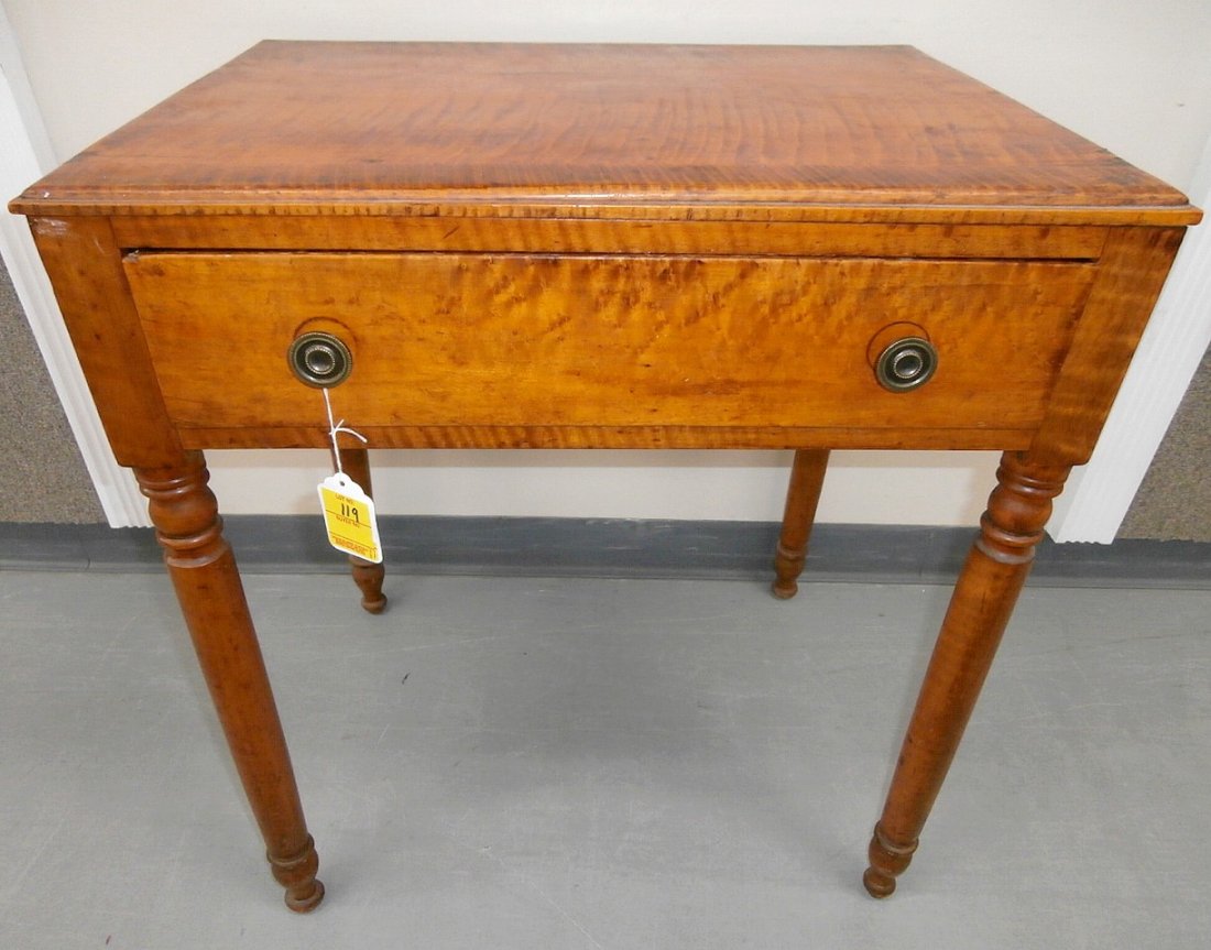 19th C. Tiger Maple 1-Drawer Writing Table (1 of 4)