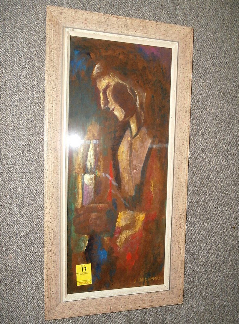 Israel Abramofsky Woman Holding Candle: Israel Abramofsky woman holding candle. Mixed media on paper 9 1/2" x 23 1/2" showing