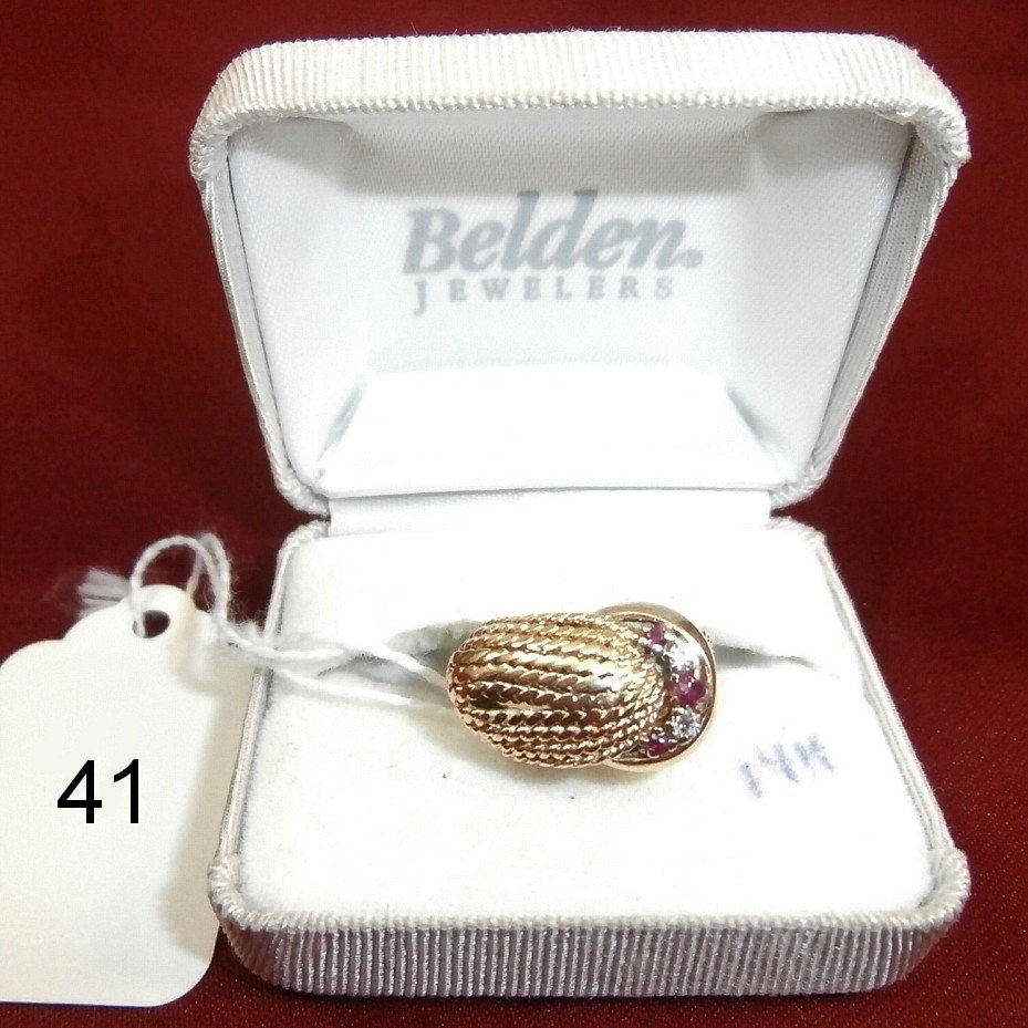 14K Gold Buckle Ring with Rubies and Diamonds (1 of 4)