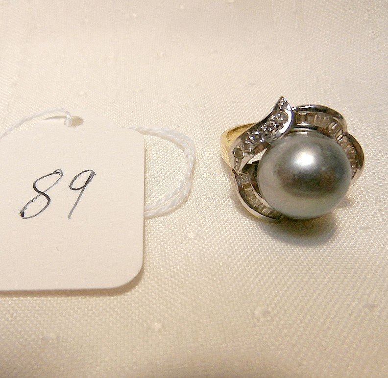 14K Gold Large Pearl Ring with Diamonds (1 of 5)