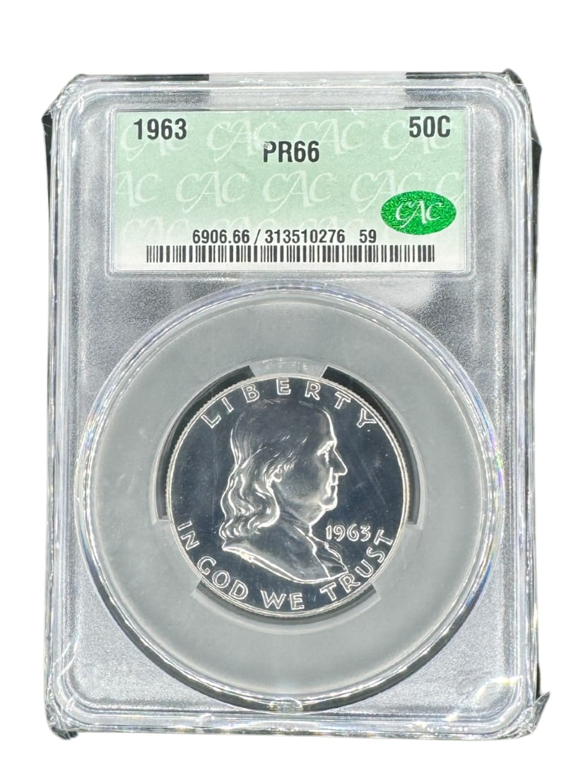Sealed CAC PR66 1963 50c Franklin Half Dollar Silver Proof Coin (1 of 3)