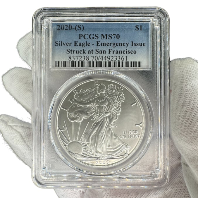 PCGS MS70 2020 Silver Eagle Emergency Issue San Fransico Mint $1 Silver Coin (1 of 2)