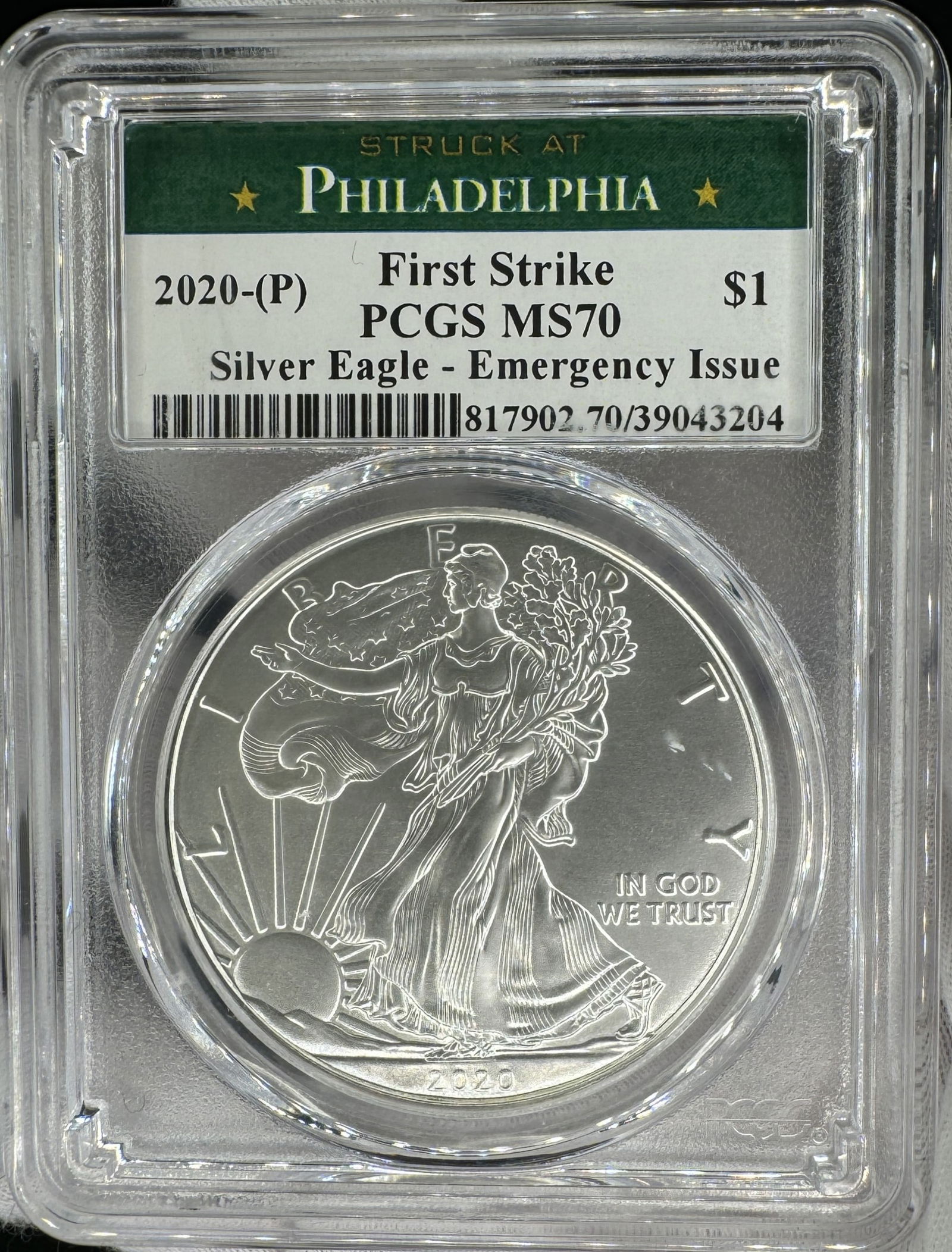 PCGS MS70 First Strike 2020-P $1 Silver Eagle Emergency Issue Philadelphia Mint (1 of 2)