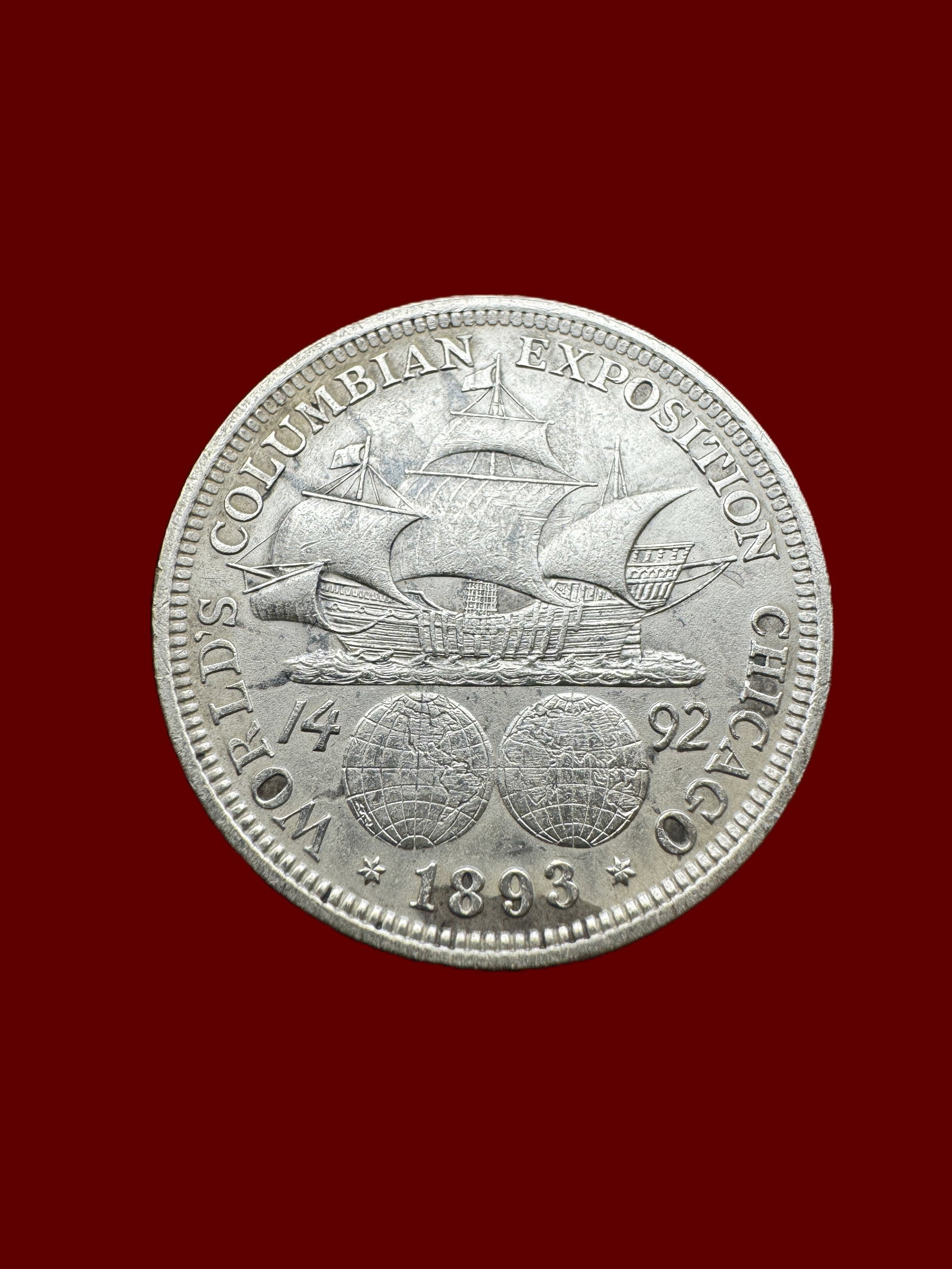 1893 50c Columbian Exposition Commemorative Silver Half Dollar: 90% Silver Half Dollar