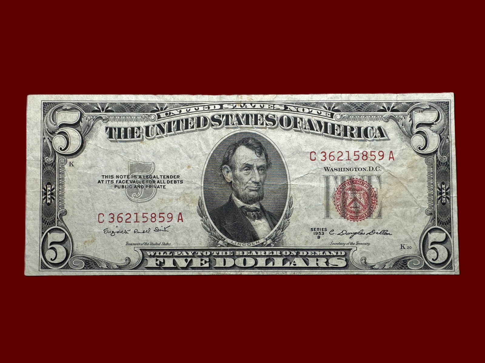 1953 B $5 Red Seal United States Note (1 of 2)