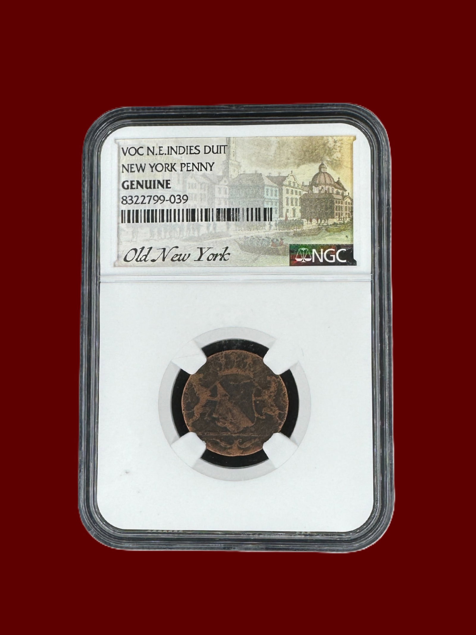 NGC Old New York Penny 1700s VOC Copper Duit Cent Genuine Copper 1c with Collector's Pamphlet: The first New York Penny! These examples were used by the Dutch in the 18th century.