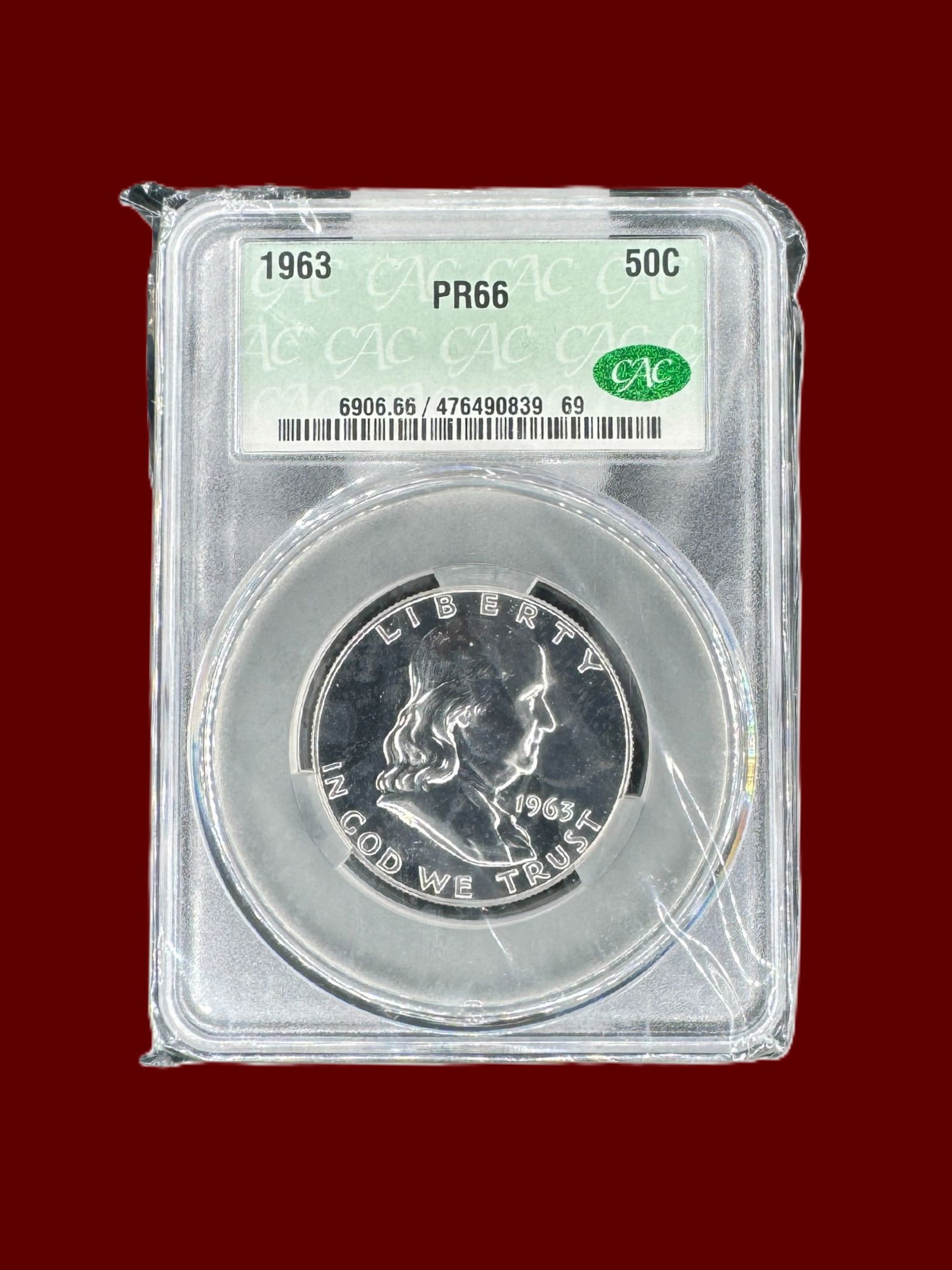 Sealed CAC PR66 1963 50c Franklin Half Dollar Silver Proof Coin (1 of 3)