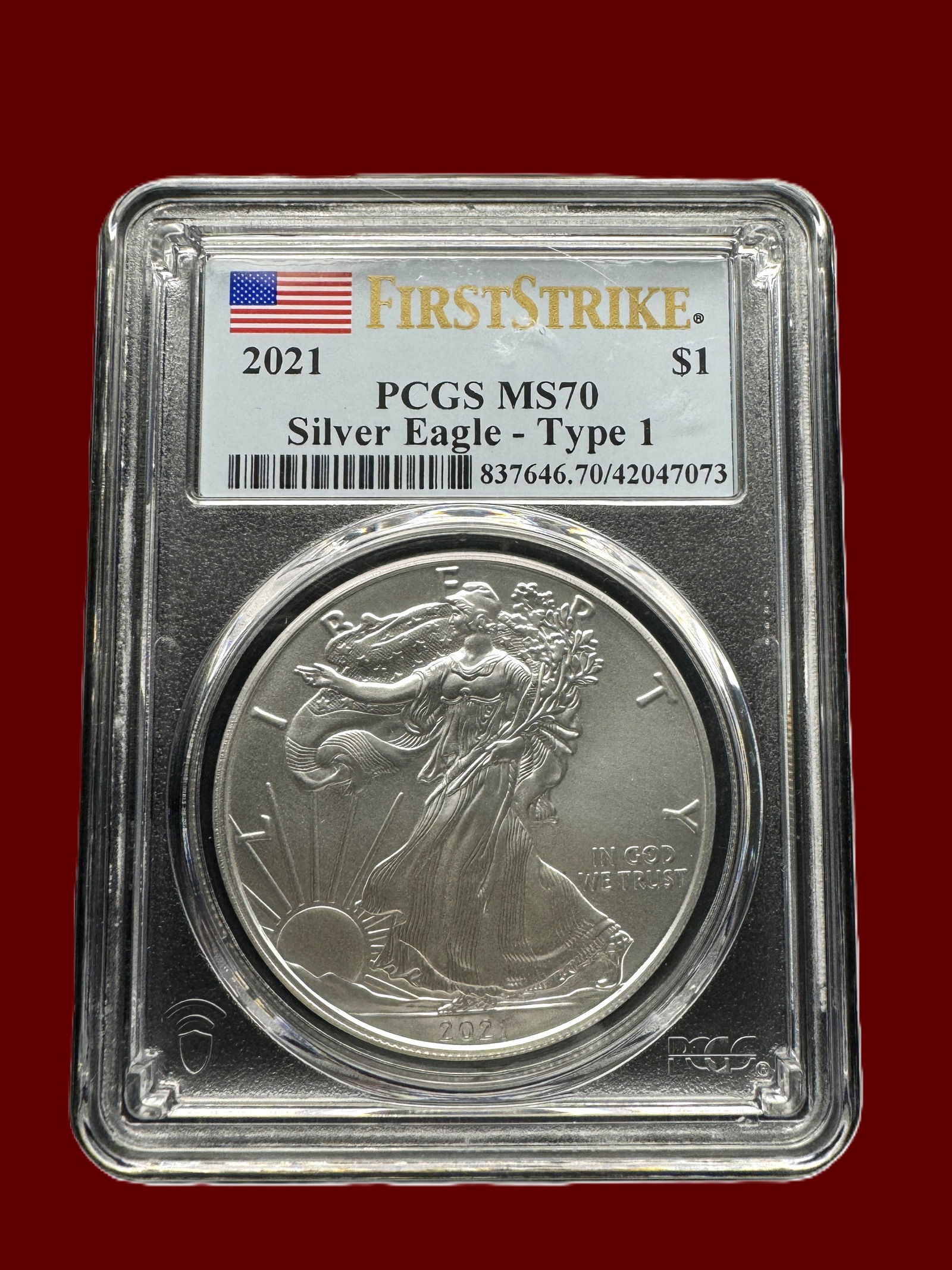 PCGS MS70 First Strike 2021 $1 Silver Eagle Type 1 (1 of 2)