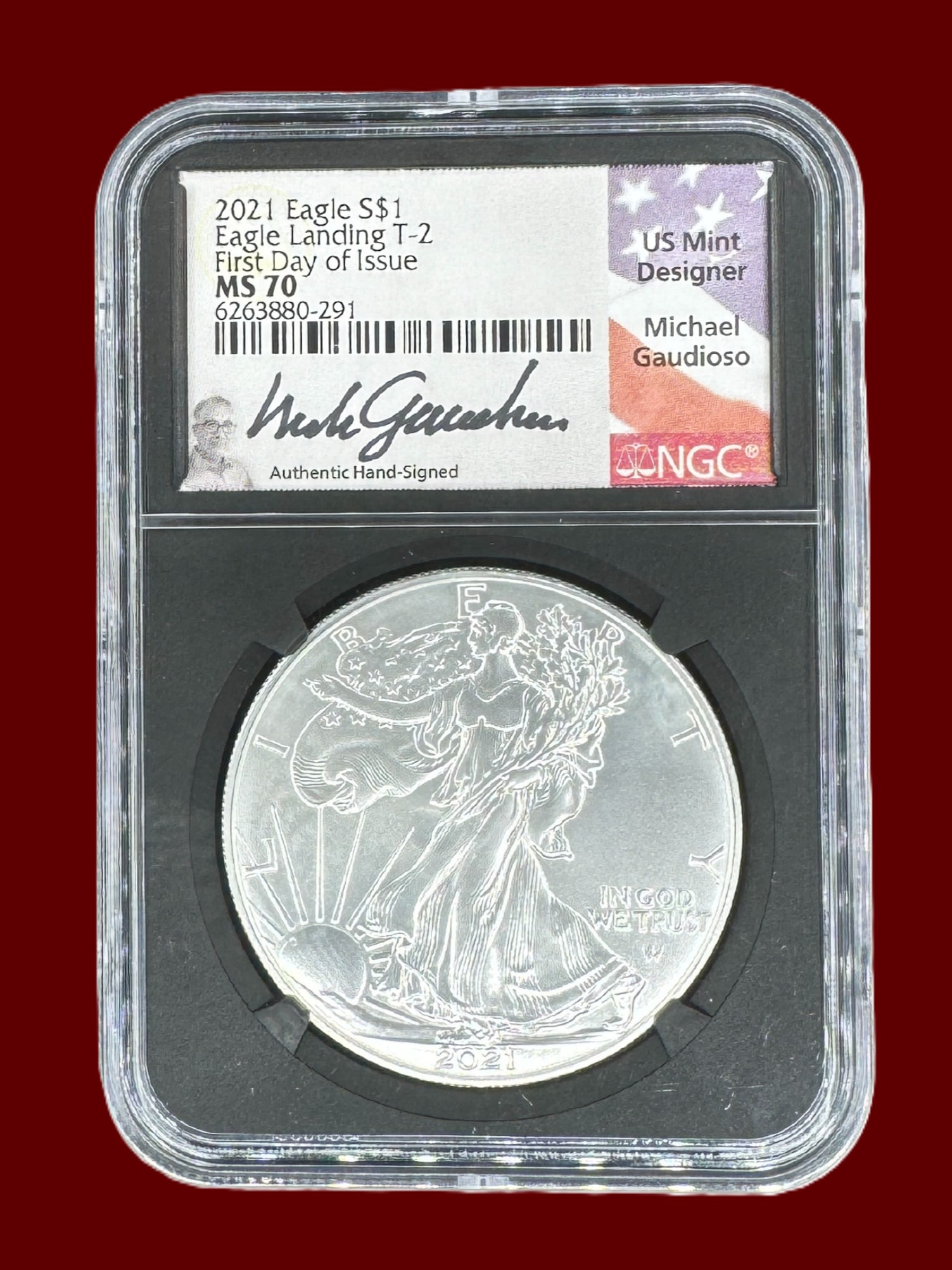 NGC MS70 2021 W Silver Eagle Michael Gauduso Signed First Day Issue T2 (1 of 2)
