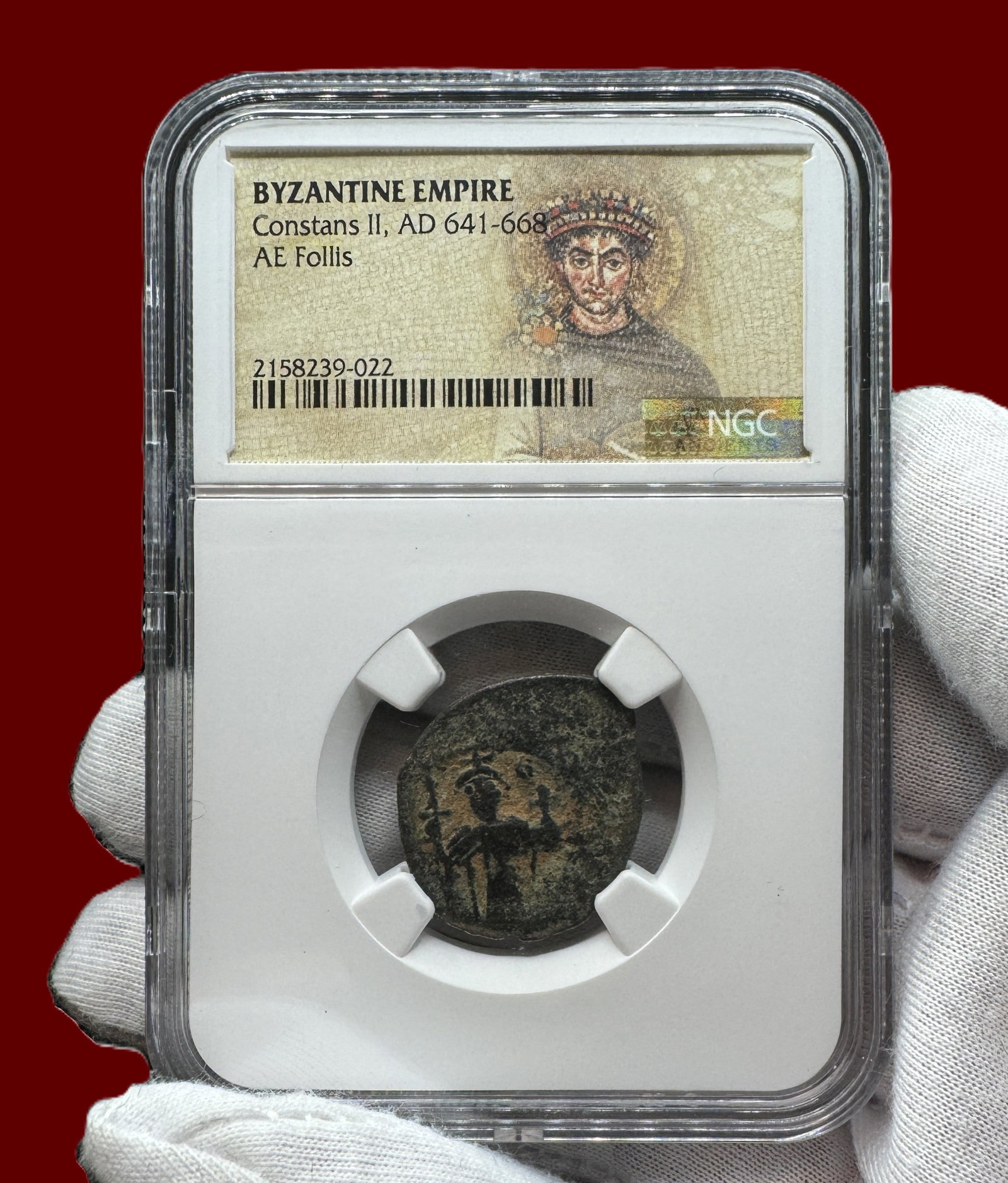 NGC Byzantine Empire Constans II, AD 641-668 AE Follis: NGC Ancients Byzantine Empire