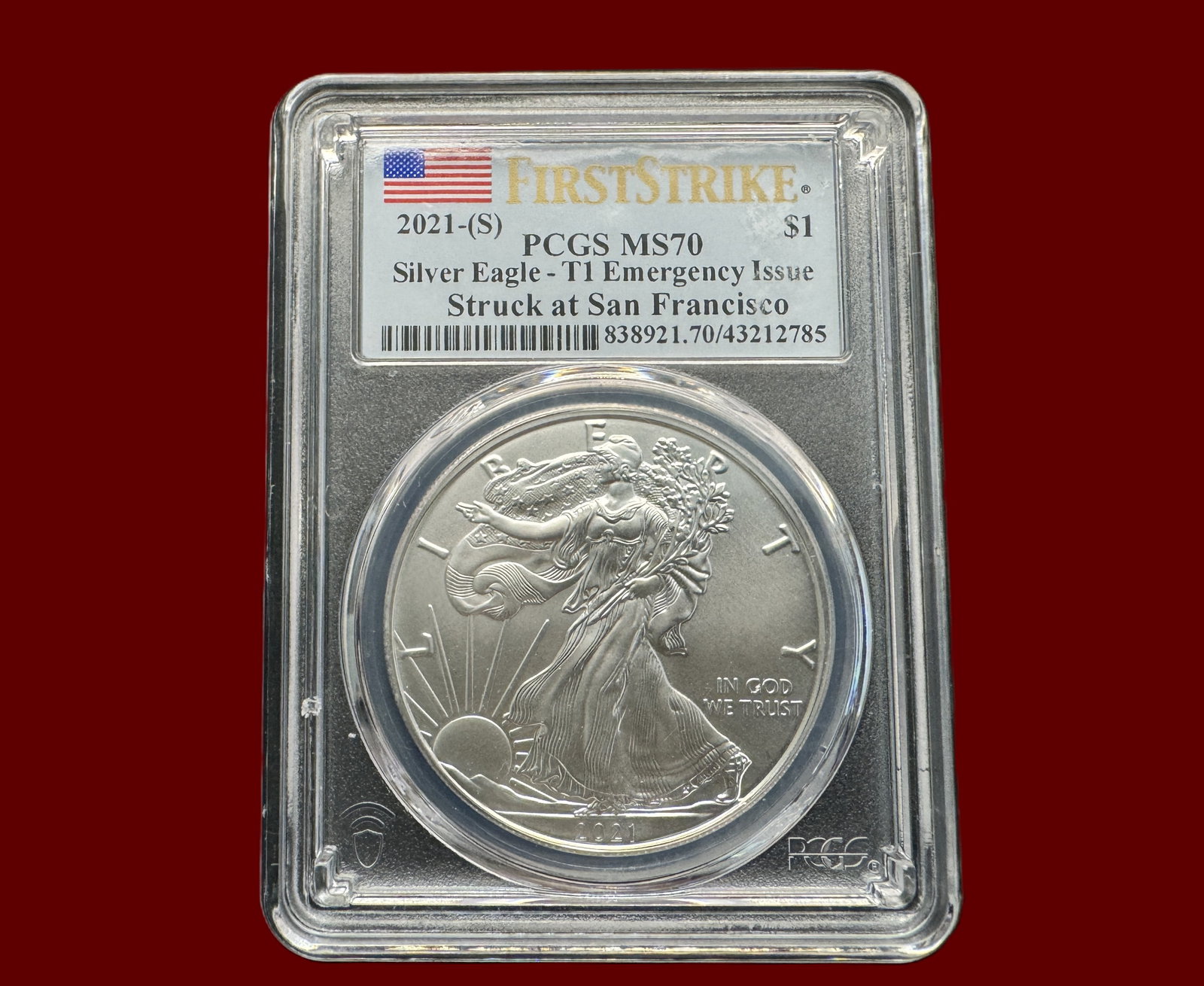 First Strike PCGS MS70 Silver Eagle T1 Emergency Issue 2021 S (1 of 2)
