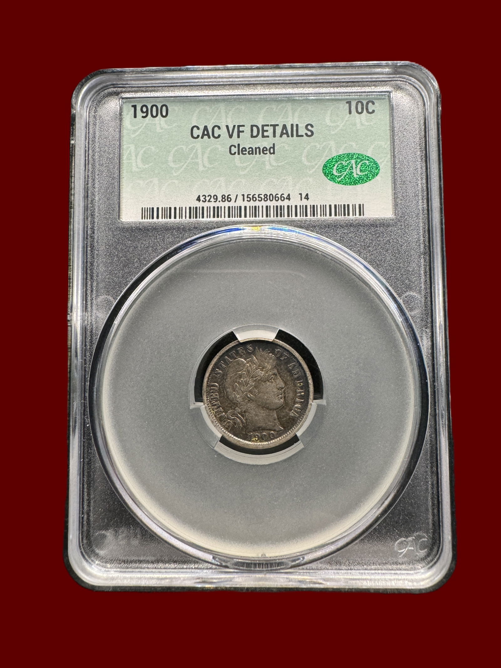 CAC VF Details 1900 10c Barber Dime (1 of 2)