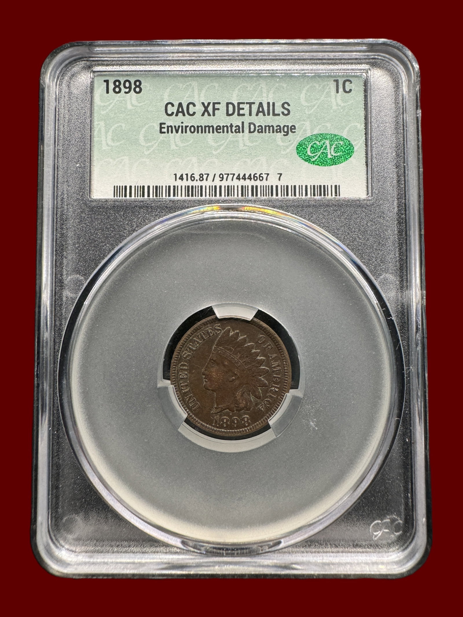 CAC XF Details 1898 1c Indian Head: CAC Slab
