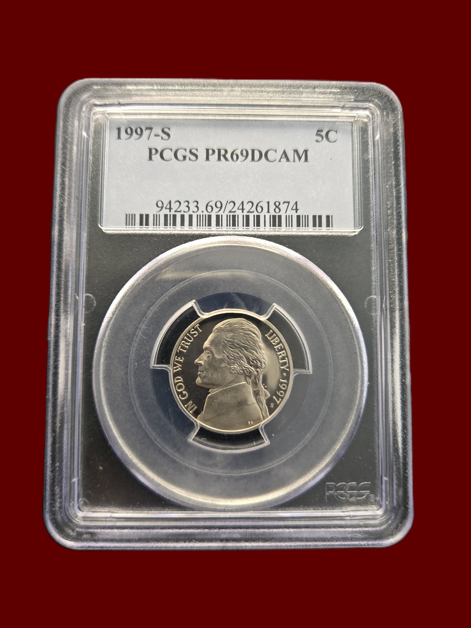PCGS PR69DCAM 1997 S 5c Jefferson Nickel Proof: Proof 69 Deep Cameo