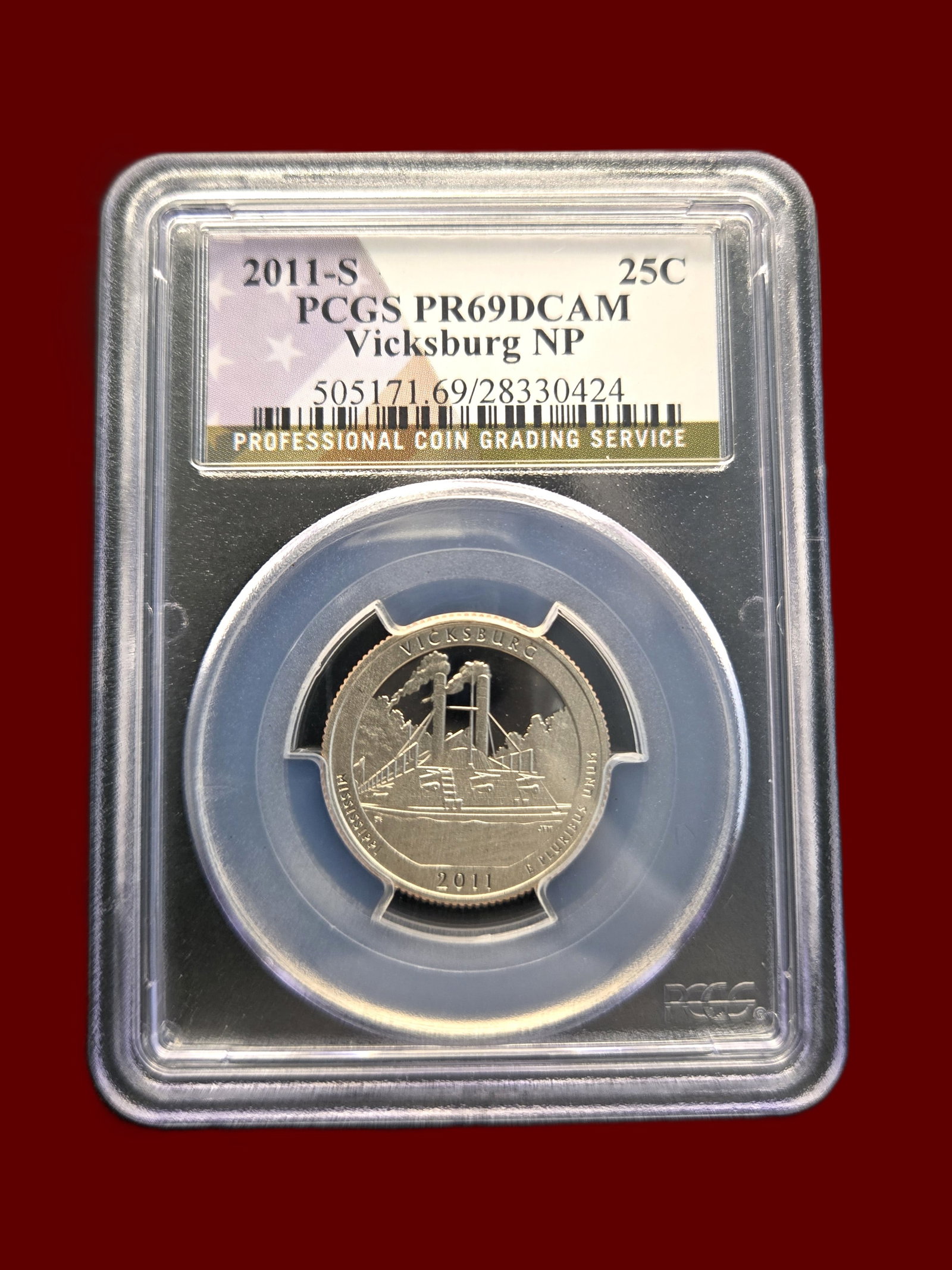 PCGS PR69DCAM 2011 S 25c Vicksburg National Park Proof Quarter: Proof 69 Deep Cameo Proof Quarter