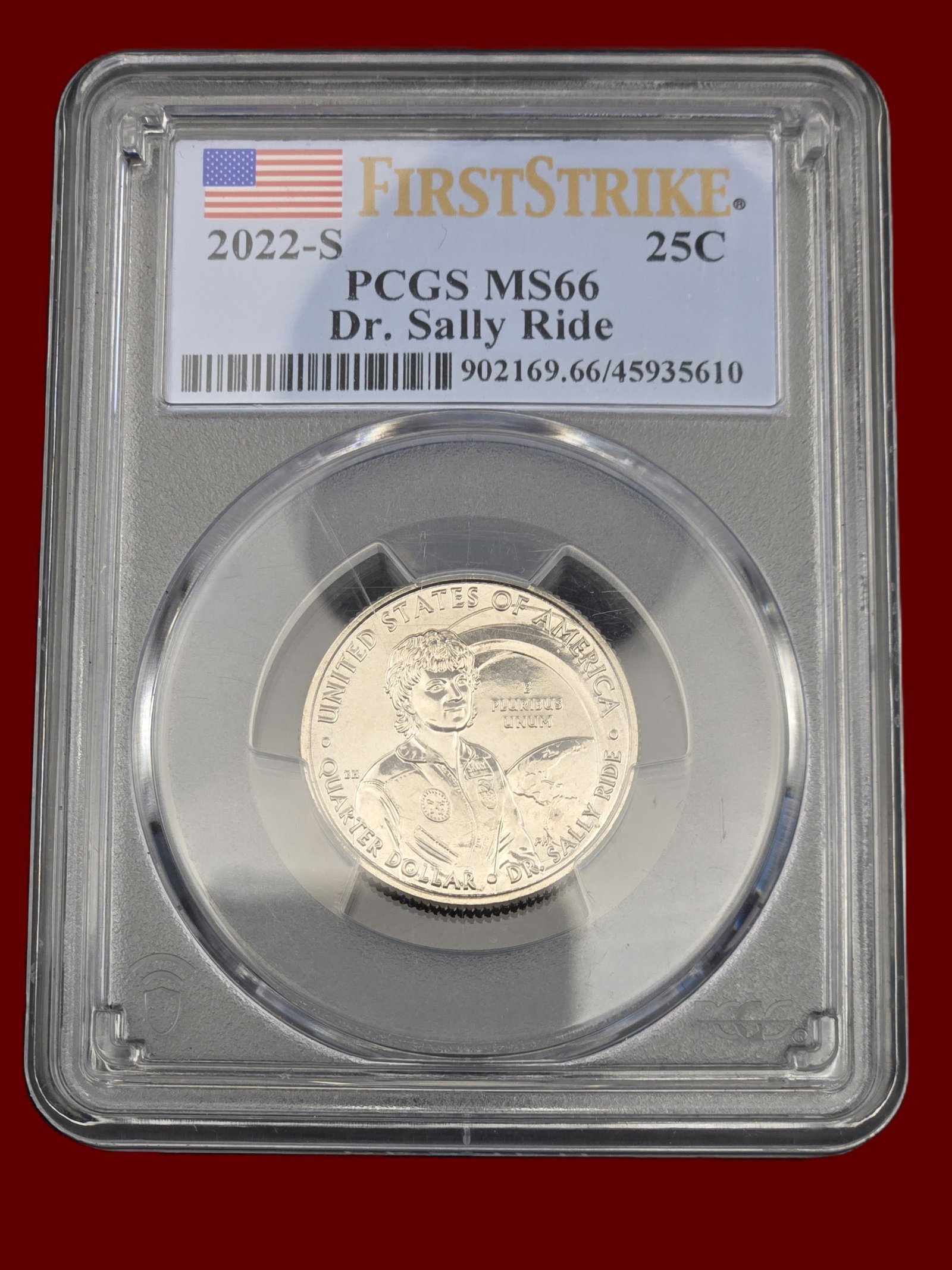 PCGS PR69DCAM 2022 S 25c Sally Ride Quarter: Proof 69 Deep Cameo Quarter