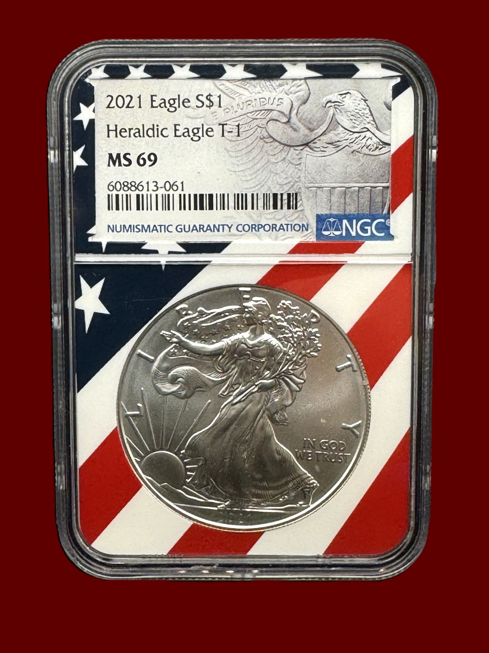 NGC MS69 2021 Silver Eagle S$1 Heraldic Eagle T1 (1 of 2)