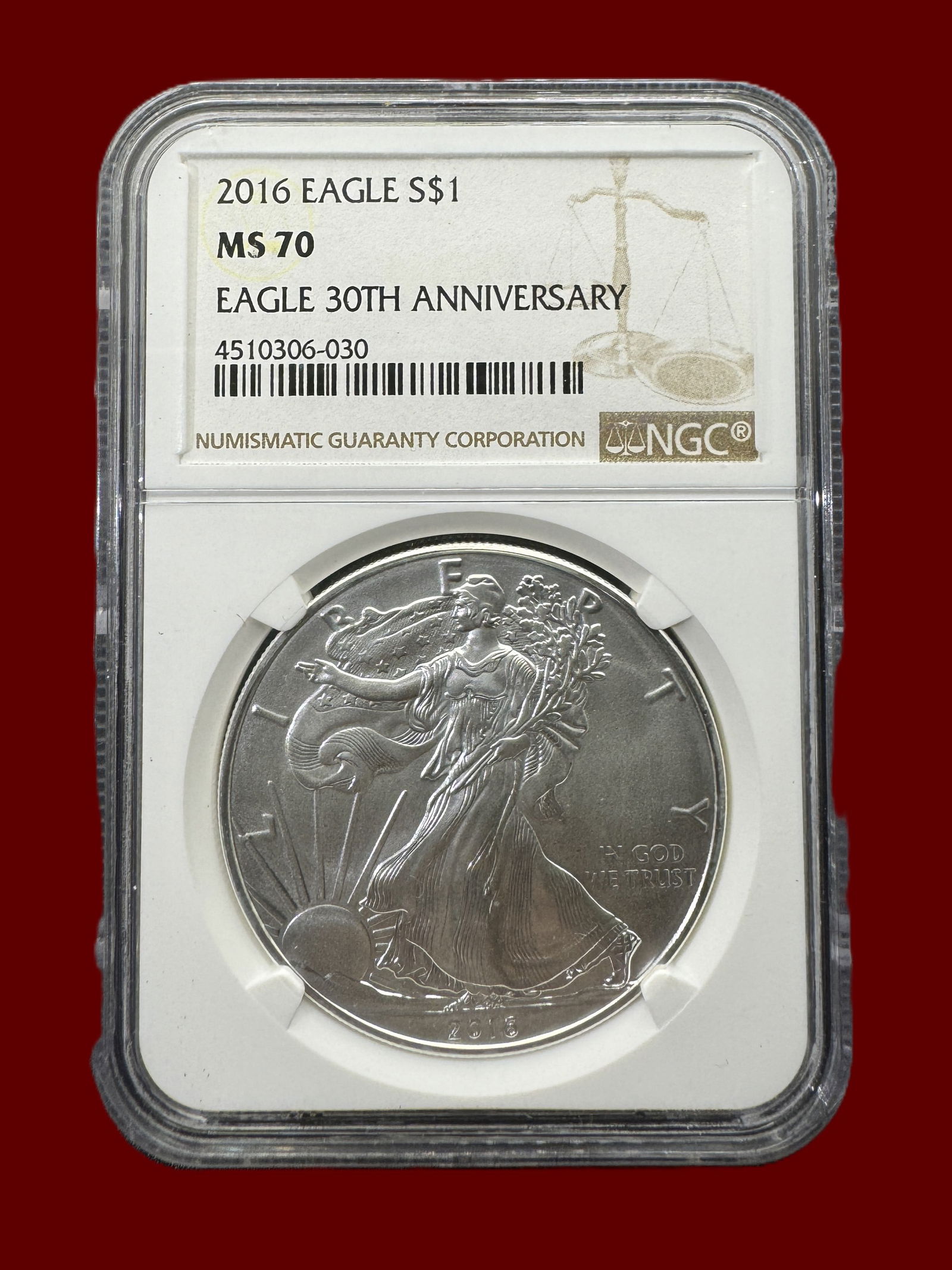 NGC MS70 2016 S$1 Silver Eagle 30th Anniversary (1 of 2)
