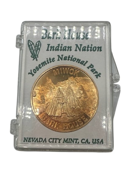 Yosemite National Park Miwok Bark House Coin Nevada City Mint: This Yosemite National Park collectible coin, crafted by Nevada City Mint, beautifully captures the essence of the Miwok Bark House, a significant cultural and historical reference to the indigenous p