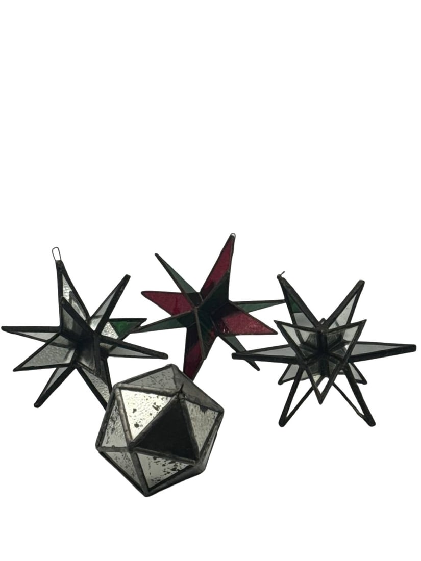 Vintage Moravian Star Stained Glass Hanging Pendant Light Fixture 6x5 Inch (1 of 10)