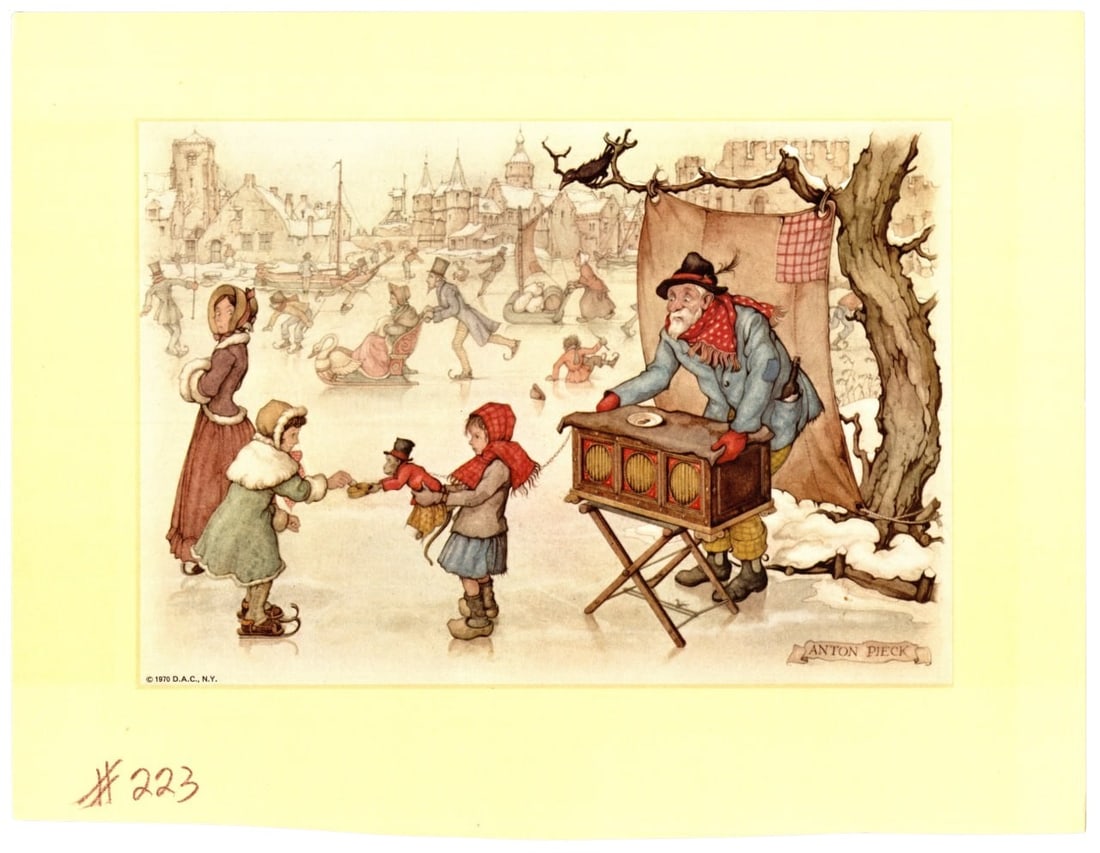 Anton Pieck Winter Scene Ice Skating Children Print 9x7 in 1970 (1 of 3)