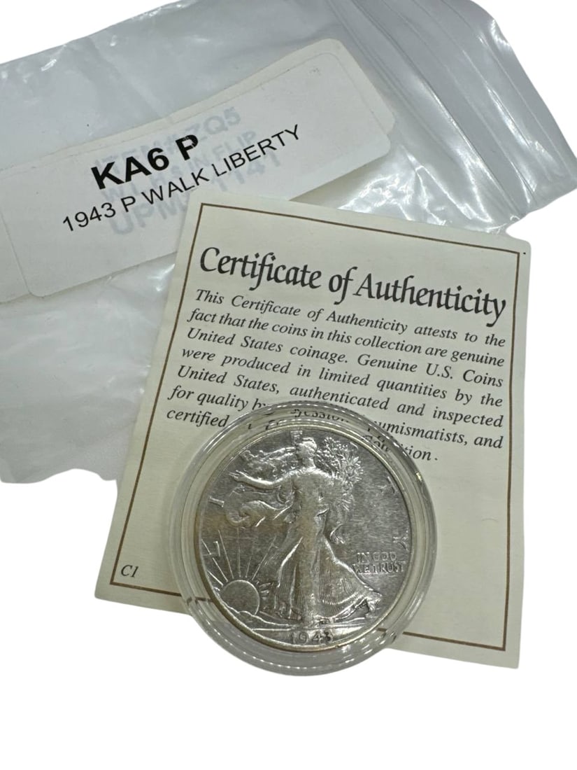 1943 P Walking Liberty Half Dollar Silver Coin KA6P 2x2x1 Inch (1 of 5)