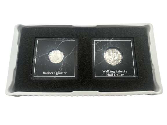 Barber Quarter And Walking Liberty Half Dollar Coin Set Collectible Display 6x3 in (1 of 8)