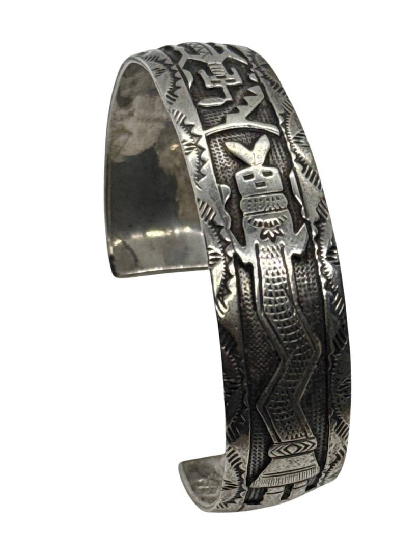 Vintage Native American Sterling Silver Cuff Bracelet 2.5 x 2 Inch (1 of 10)