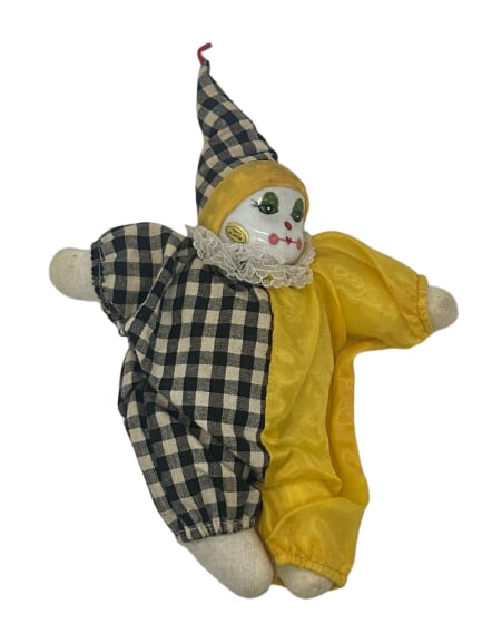 Vintage Handmade Patchwork Pierrot Clown Doll Plush Toy 9 in (1 of 9)