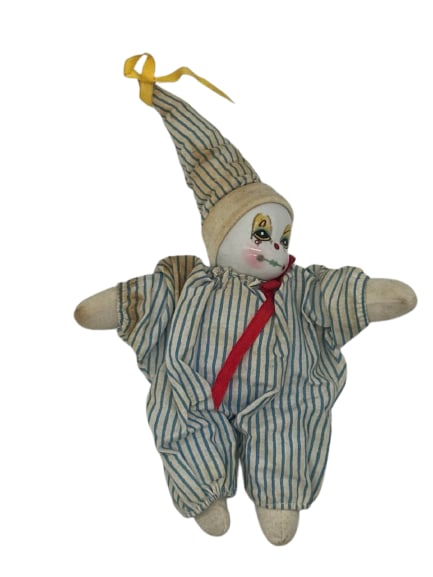 Vintage Porcelain Clown Doll With Striped Outfit And Cone Hat 9 In (1 of 10)