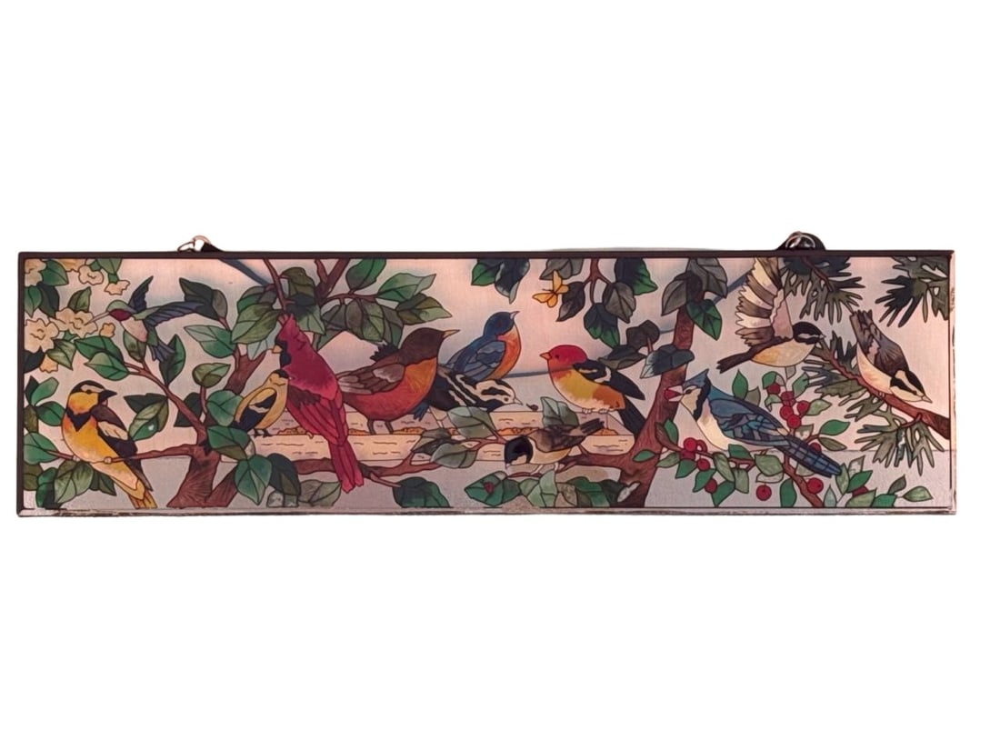 Stained Glass Window Art Birds on Branch Panel 37x11 Inch (1 of 11)