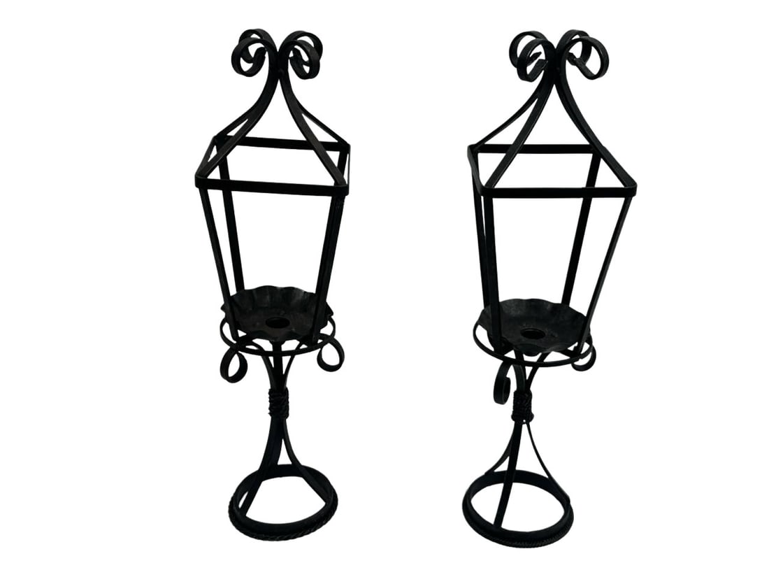 Vintage Wrought Iron Candle Holders Set Of Two 23 Inch (1 of 12)
