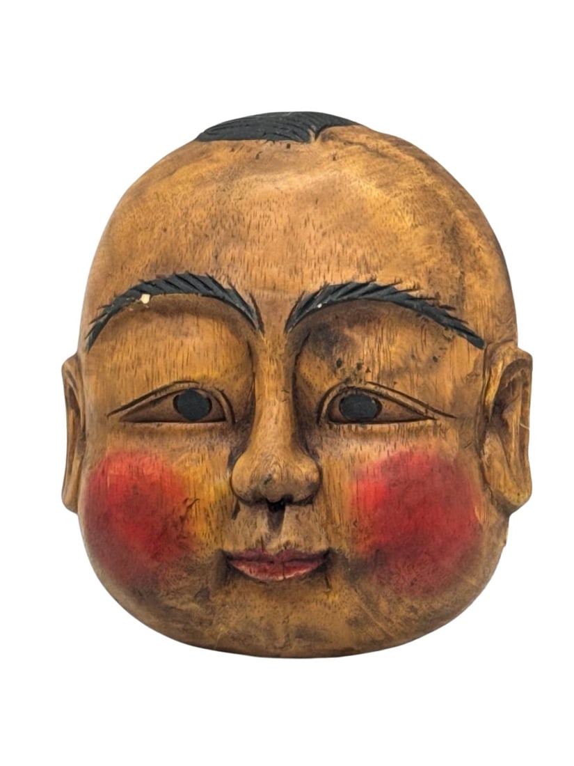 Vintage Hand-Carved Wooden Face Mask Wall Hanging 9x8 Inch: This vintage hand-carved wooden face mask is a stunning piece of traditional artistry. The mask features a beautifully detailed face with striking red cheeks and an expressive gaze, showcasing the cra
