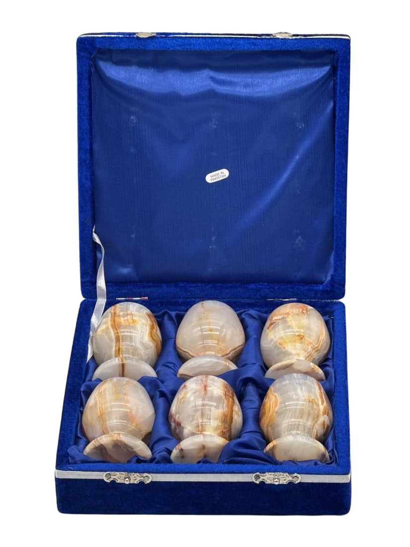 Handmade Onyx Stone Goblets Set Made In Pakistan With Blue Velvet Case 7.5 In (1 of 7)