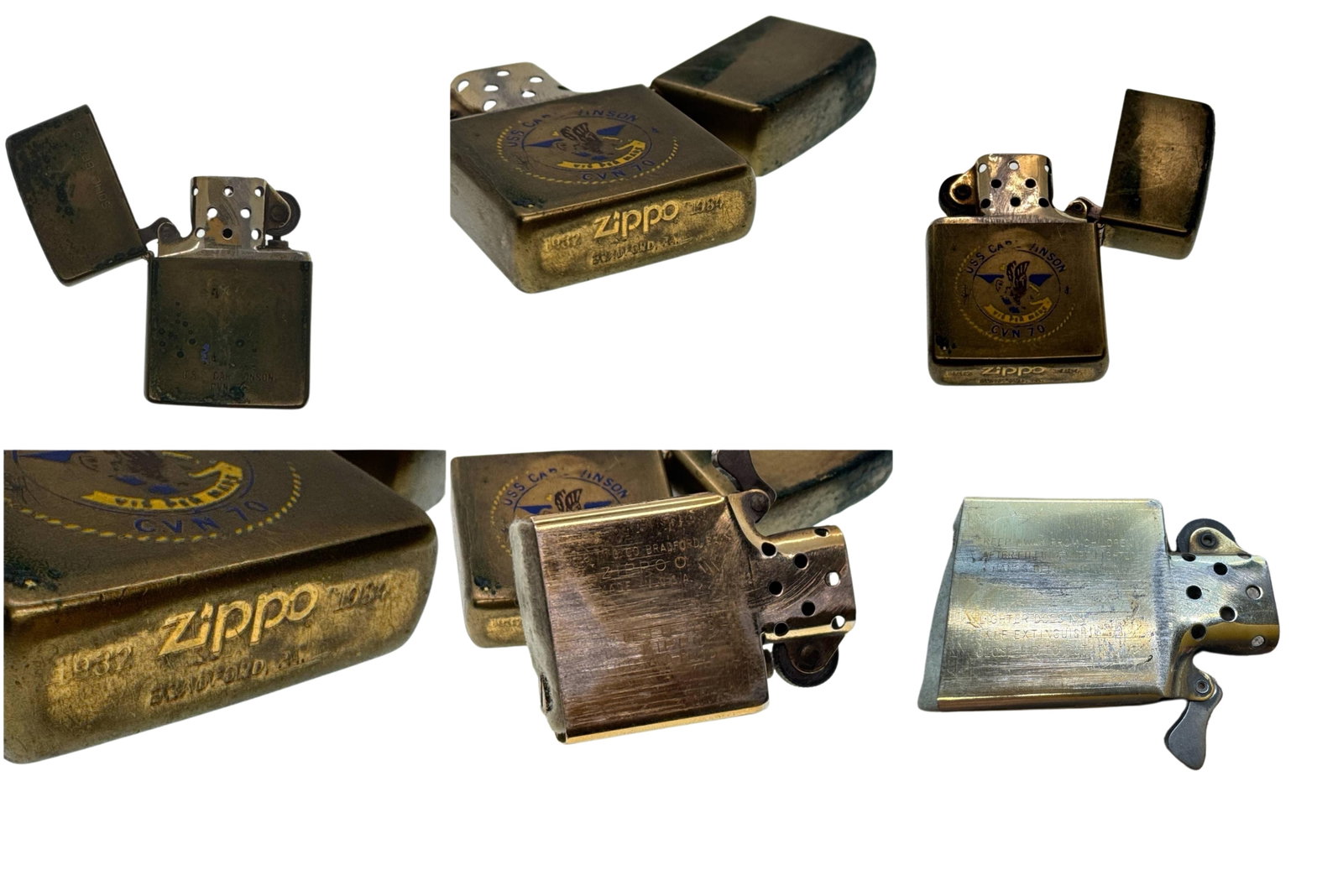USS Carl Vinson CVN 70 Zippo Lighter Brass Vintage Collectible: This vintage Zippo lighter, engraved with the emblem of the USS Carl Vinson CVN 70, is a remarkable collectible for navy and history enthusiasts. Made from brass, its aged finish adds a distinctive ch