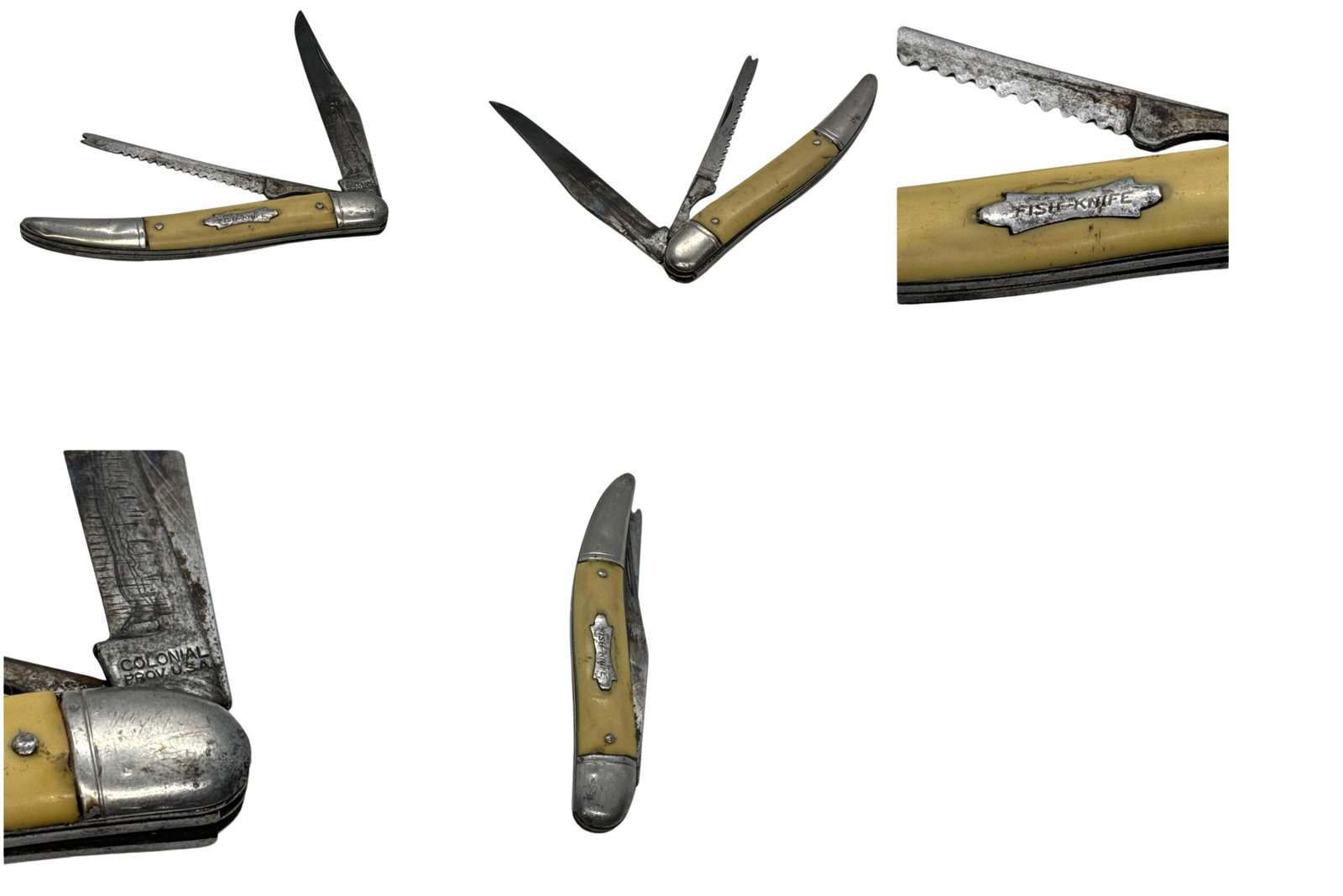 Colonial USA Vintage Fish Knife Folding Pocket Knife: This vintage folding pocket knife, marked as a Fish Knife, is a remarkable piece manufactured by Colonial USA. Known for its durability and timeless design, this knife combines practicality with class
