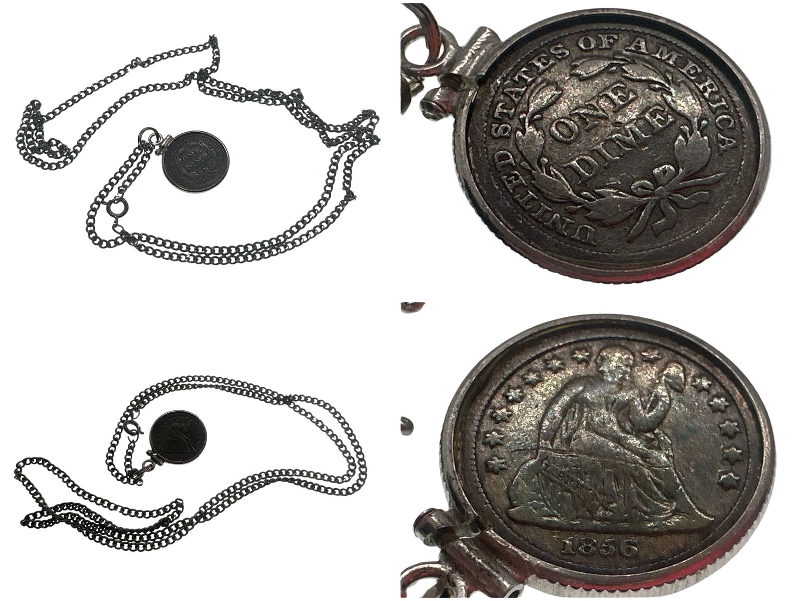 Antique 1856 One Dime United States Coin Necklace Chain Jewelry (1 of 5)