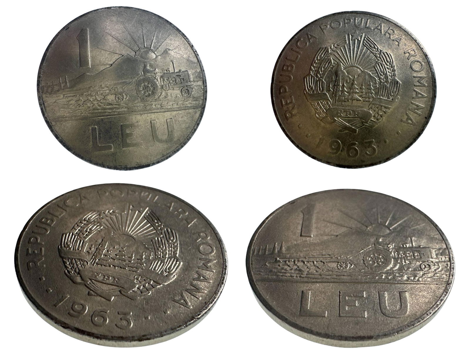 1963 Romanian 1 Leu Coin Republica Populara Romana Tractor Design (1 of 5)