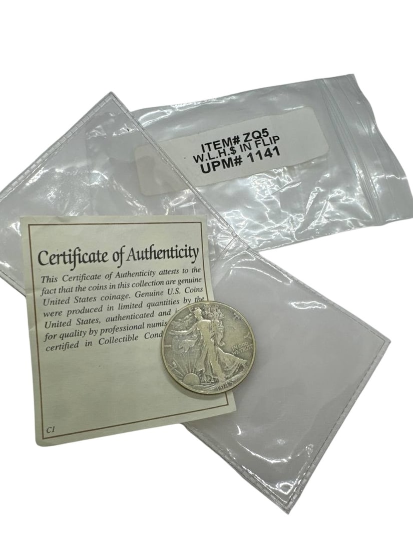 1945 Walking Liberty Half Dollar Silver Coin with Certificate Authenticity: The 1945 Walking Liberty Half Dollar is a classic piece of American numismatic history, celebrated for its stunning design and silver content. Designed by Adolph A. Weinman, this coin features the ico