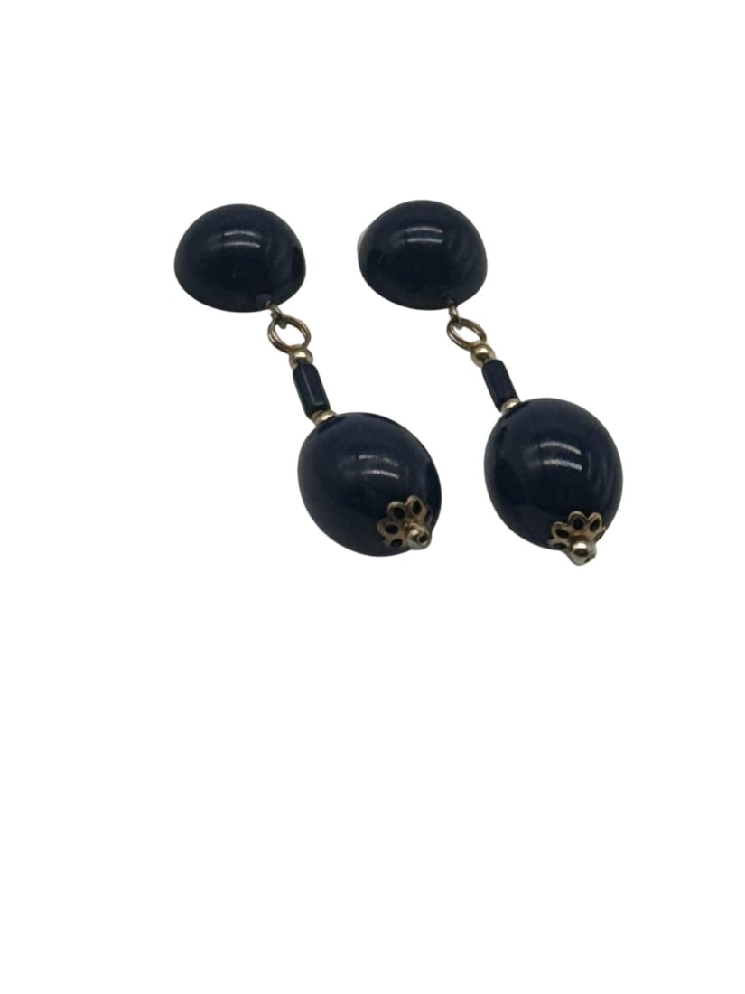 Vintage Blue Bead Dangle Drop Earrings with Gold Accents 2 in (1 of 4)