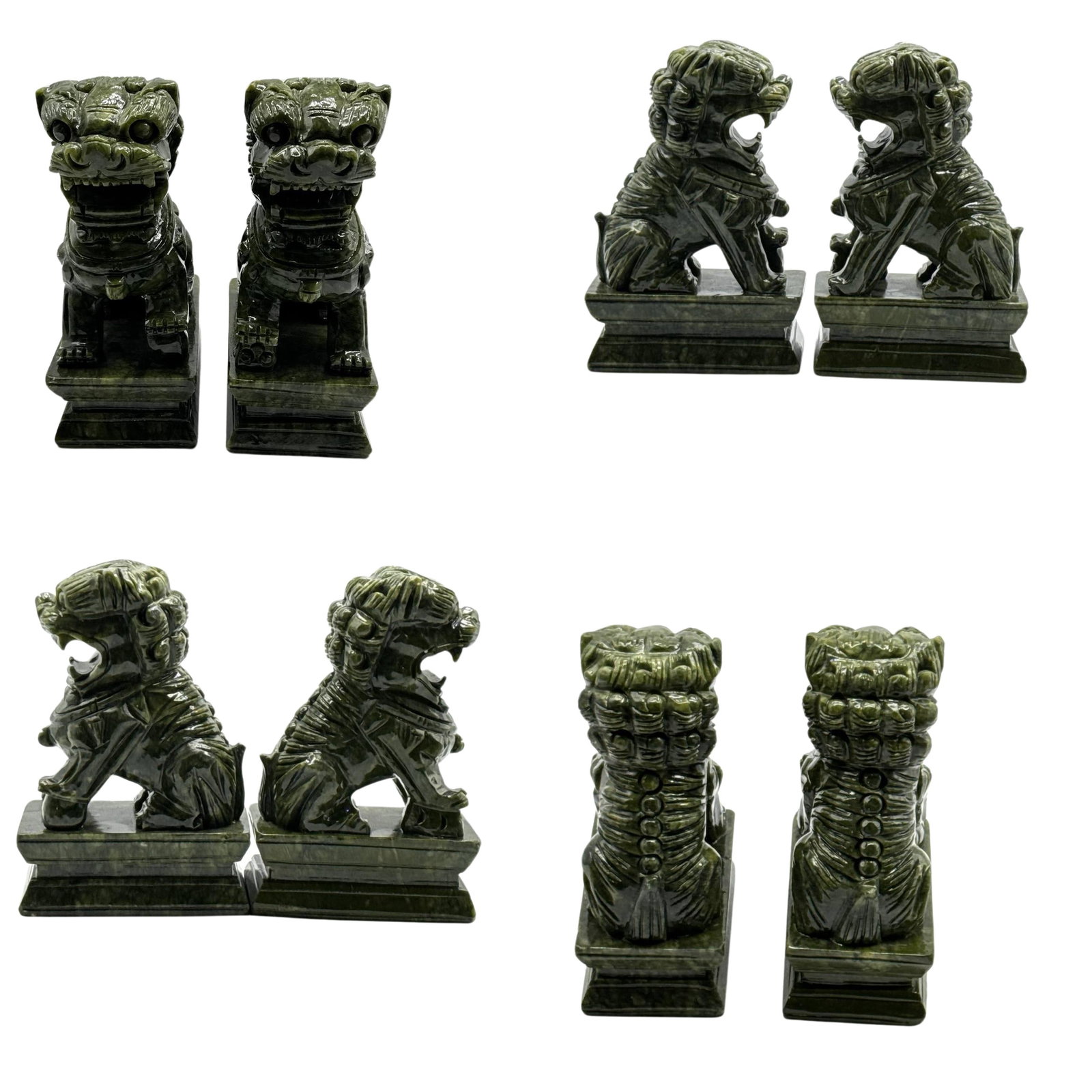 Vintage Chinese Jade Foo Dog Lion Guardian Statues Set 8 Inch (1 of 5)