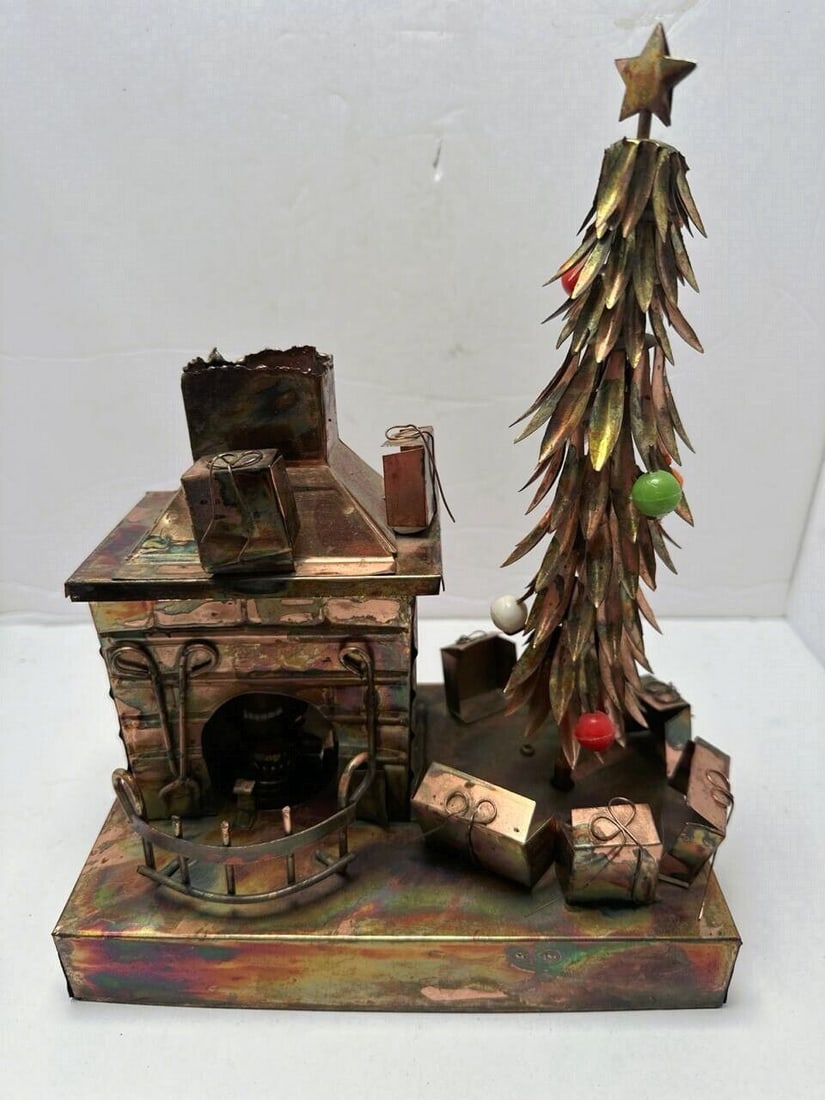 Vintage Copper Christmas Spinning Tree Fireplace Music Box 11 Inch: See pictures for details