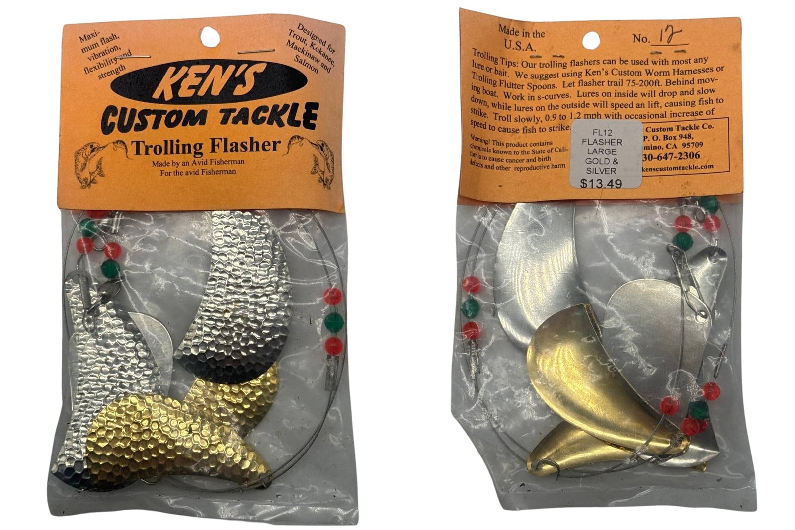 Ken's Custom Tackle Trolling Flasher For Trout Kokanee Salmon: Ken's Custom Tackle Trolling Flasher is a must-have for avid fishermen targeting trout, kokanee, and salmon. This high-quality tackle piece offers maximum flash, vibration, flexibility, and strength, 