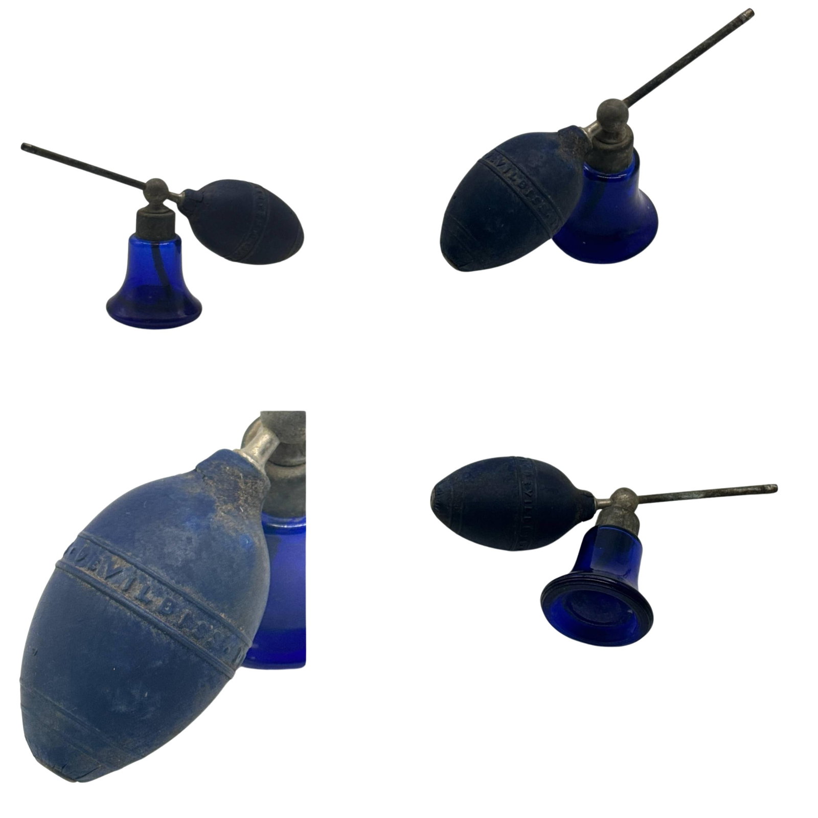 Vintage Blue Glass Perfume Atomizer Bottle with Bulb Pump (1 of 5)