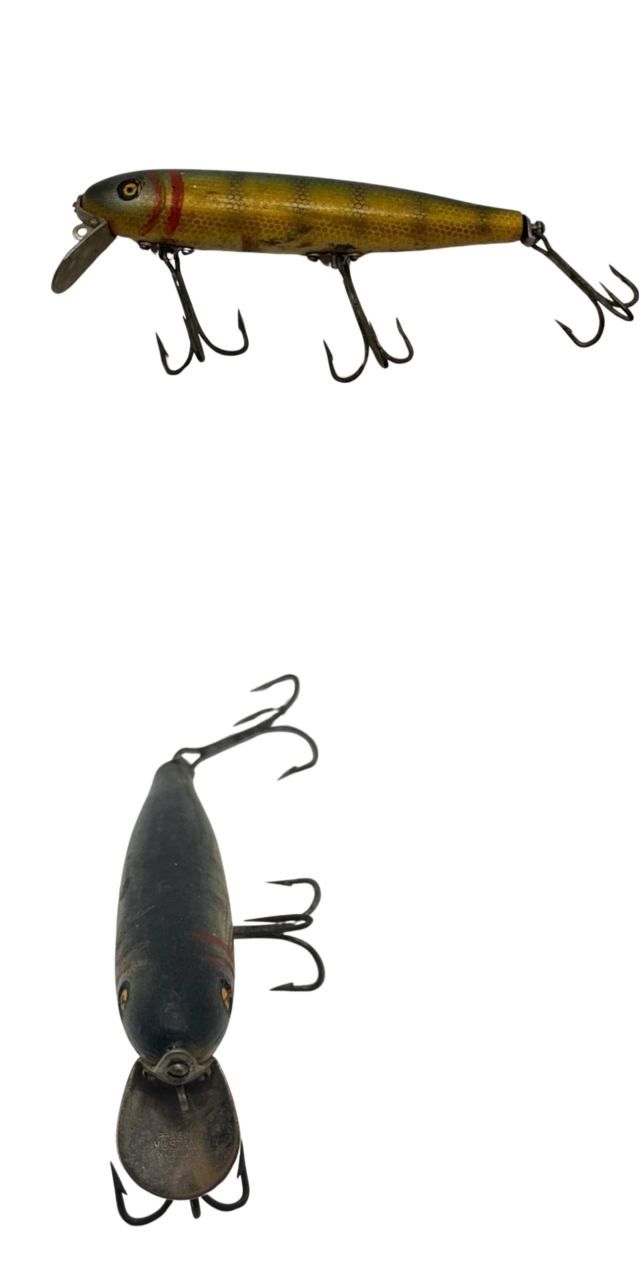 Vintage Wooden Fishing Lure 3-Hook Yellow Red Stripes 6.5 in (1 of 3)